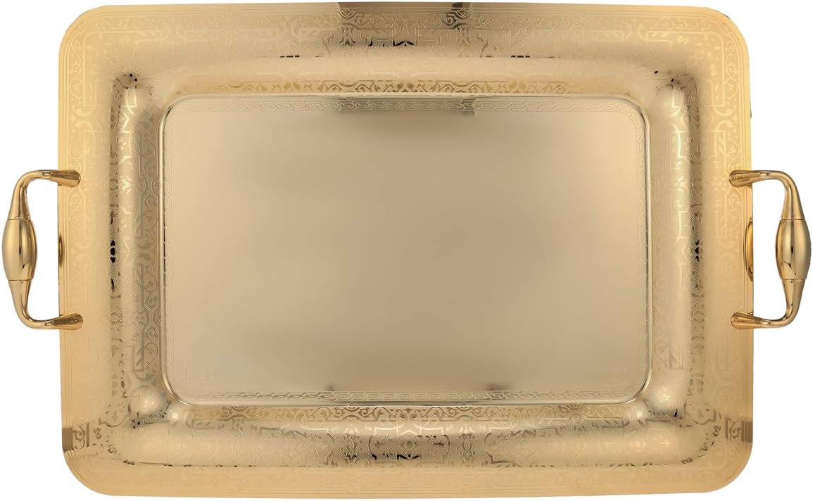 Almarjan Stainless Steel Serving Tray Gold -54.8L x 7.6W x 36.4H centimeters