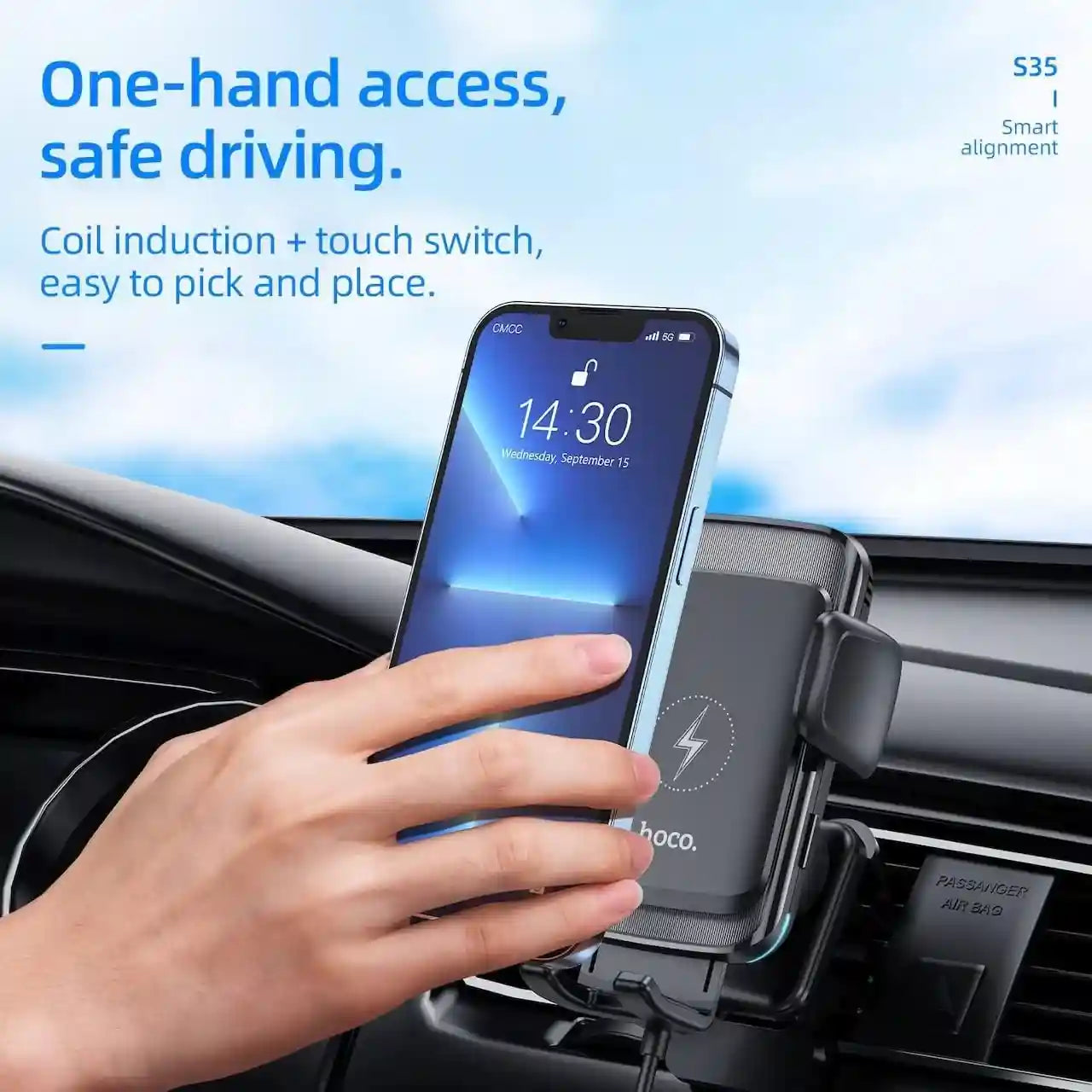 حامل السيارة الذكي مع شحن لاسلكي من هوكو S35 يوفر محاذاة ذكية وشحن سريع بقوة ١٥ واط للهواتف التي يتراوح حجمها بين ٤.٥ و٦.٧ بوصة. متوافق مع جميع العلامات التجارية الشهيرة – Safqqa Egypt