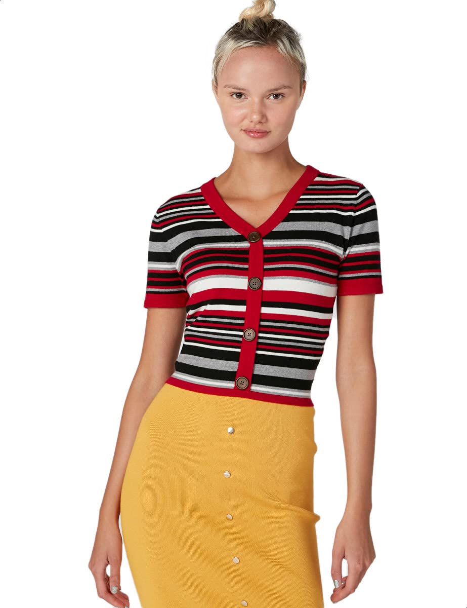 Splash Youth Striped Short Sleeves V Neck Top for Women