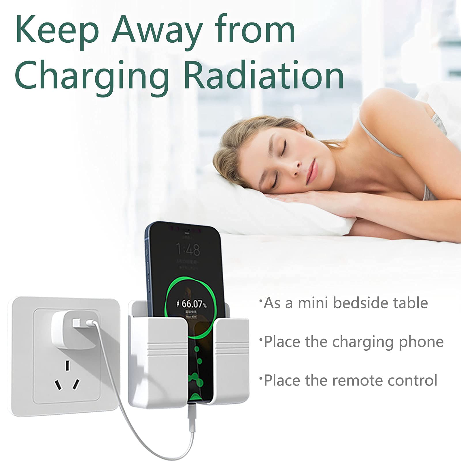 CEI&BPY Wall-Mounted Phone Holder, Bed & Bathroom Mount, Remote Control Organizer with Hooks, 1 Piece