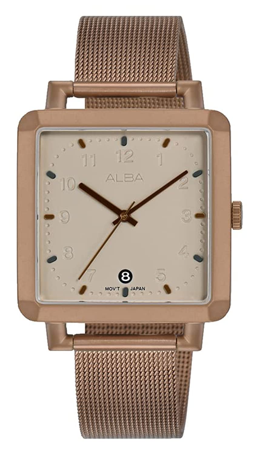 ساعة ألبا آكتيف الرجالية (الموديل AG8L79X1) بين الأناقة والطابع الرياضي العصري. تتميز بسوار من الستانلس ستيل بتصميم شبكي وقرص بلون بيج أنيق يجعلها مثالية للإطلالات الكاجوال والرسمية على حد سواء