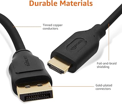 كابل Amazon Basics DisplayPort إلى HDMI – دقة 4K بطول 6 قدم