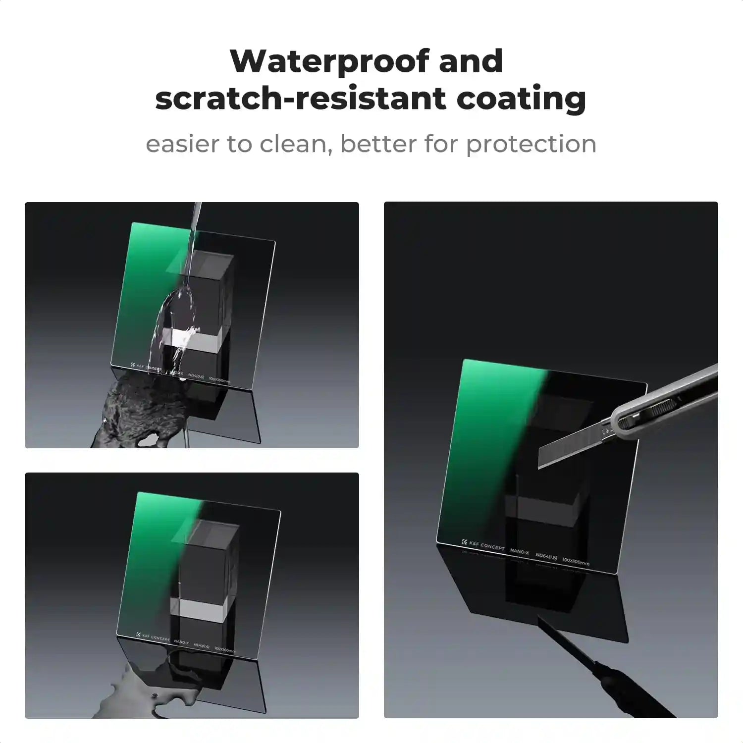 فلتر مربع K&F Concept بمقاس ١٠٠ ملم من نوع الكثافة المحايدة مصمم للمصورين الذين يحتاجون للتحكم الدقيق في التعريض الضوئي. مصنوع من زجاج بصري رفيع للغاية مع ٢٠ طبقة لضمان وضوح عالي