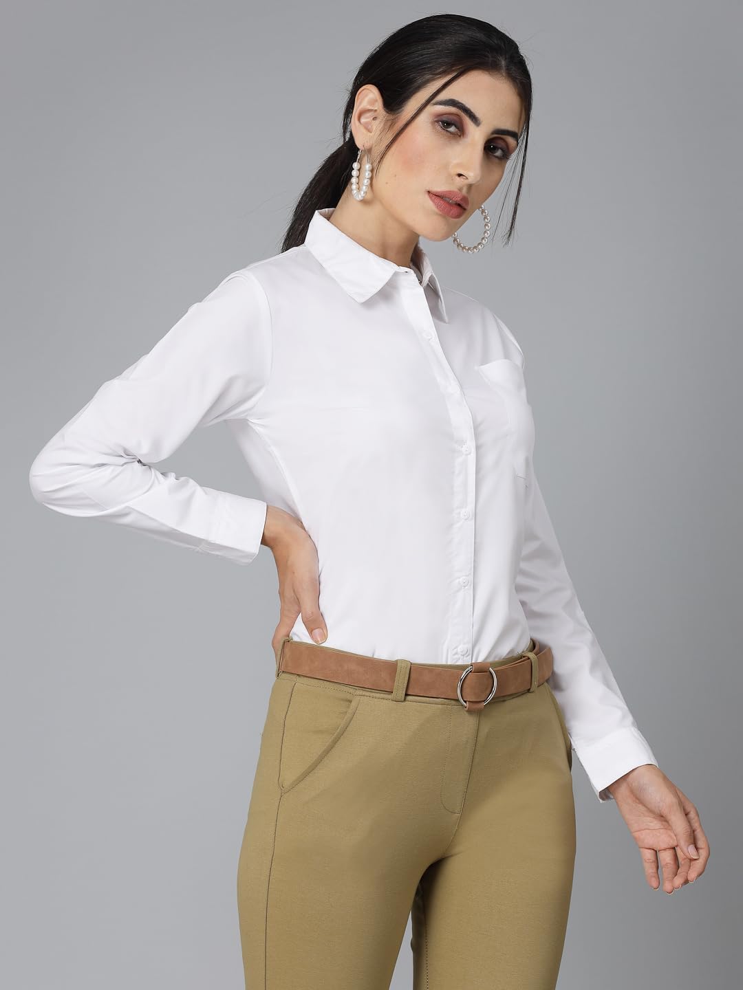 Krave Women’s Cotton-Blend Long Sleeve Formal Shirt – Elegant Office Wear – Safqqa Egypt