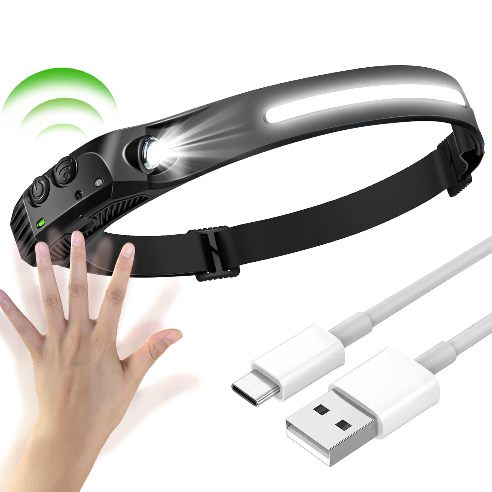 كشاف رأس قابل للشحن من أروزا – إضاءة واسعة مع حساس حركة