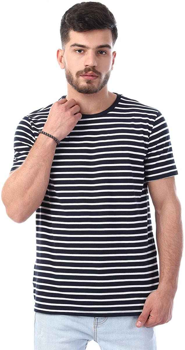 Dalydress Striped Short Sleeves Crew Neck Cotton T-shirt for Men - Safqqa Egypt
