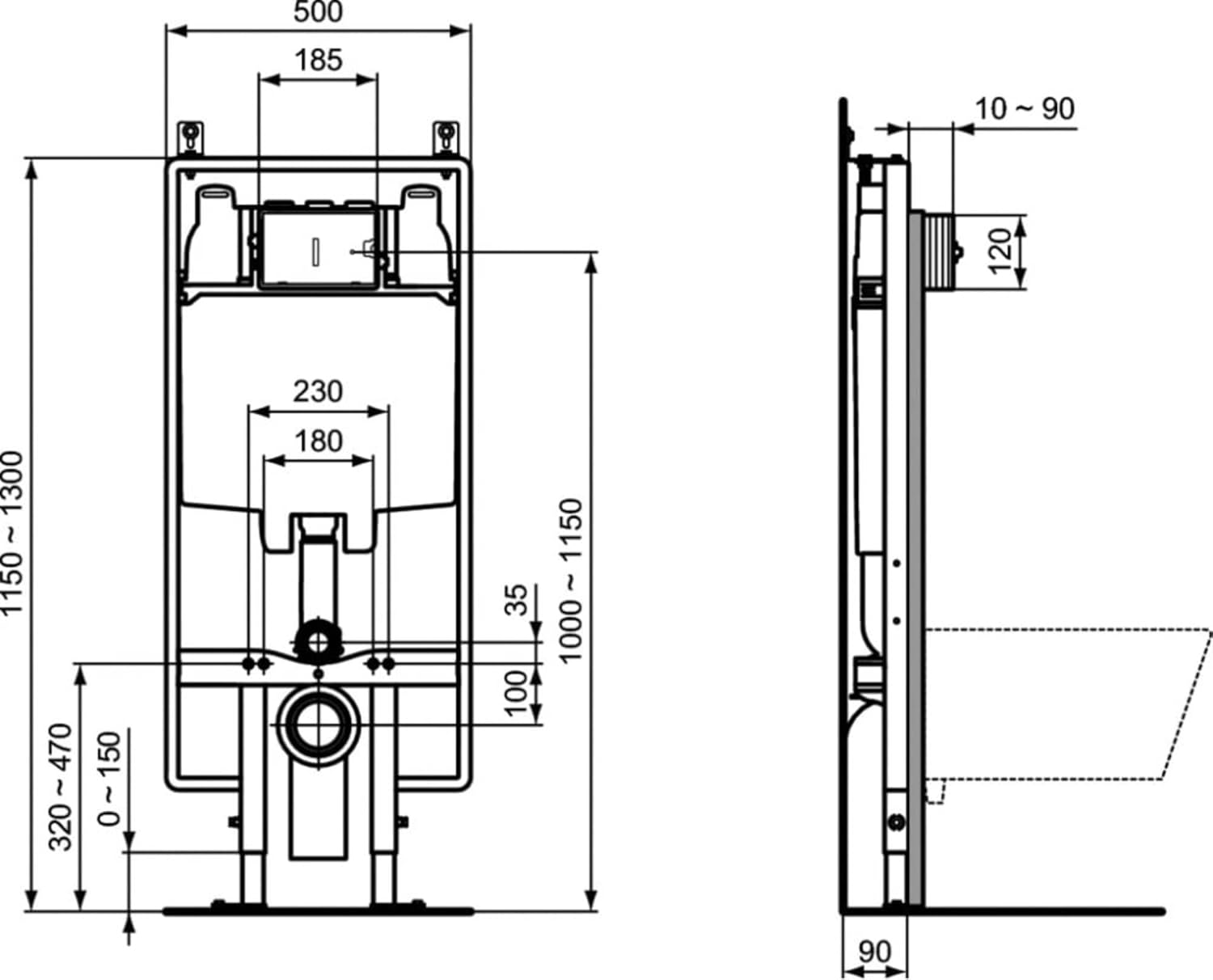 Ideal Standard R 014367 ProSys 80 M for Wall-Mounted Toilet