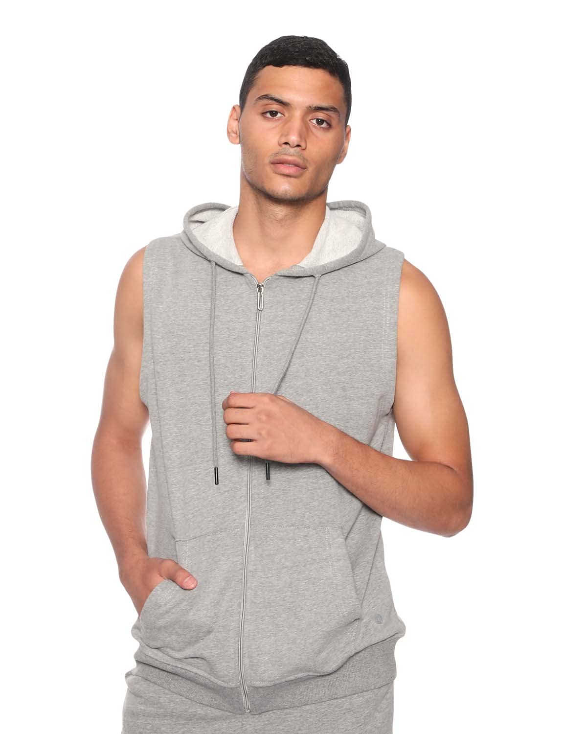 34 by Amr Diab Cotton Side-Pocket Sleeveless Zip-up Hoodie for Men