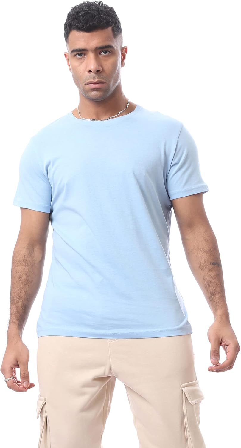 Ravin Men's Ribbed Crew Neck Solid Basic Cotton T-Shirt