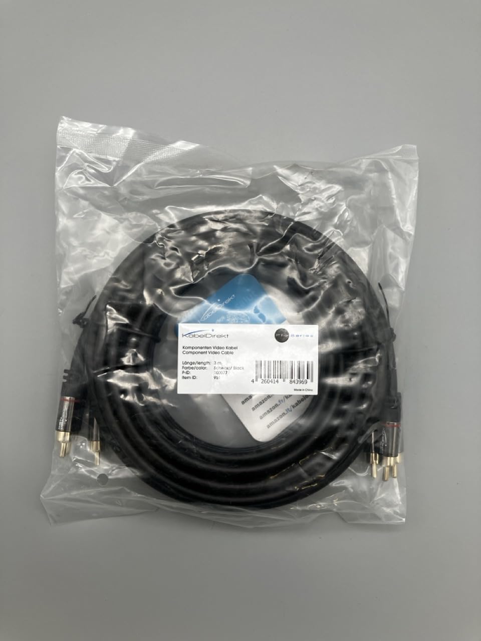 KabelDirekt – 3m – Component Cable, RCA/phono, RGB/YUV (coax cable, 3× RCA/phono to 3× RCA/phono male cinch plugs, component cable for video transmission in Full HD, video/HDTV, black) - Safqqa Egypt