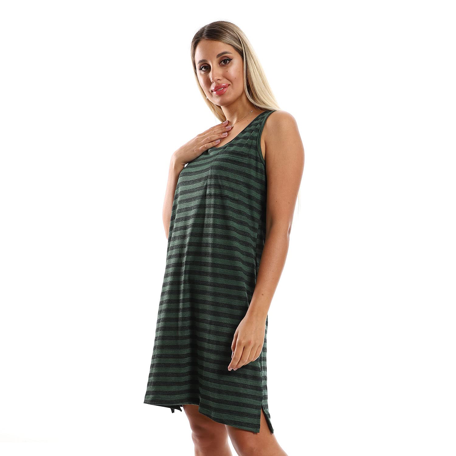 Kady Women Slip On Striped Sleepshirt with Side Patch Pocket - Safqqa Egypt