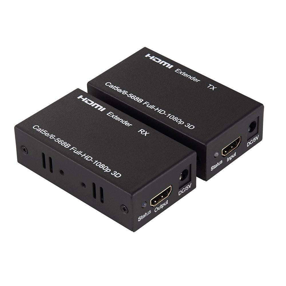وصلة تمديد كابل HDMI حتى 196 قدم 60 متر لاجهزة توصيل واستقبال موسع 1080i HDCP EDID FHD 1080 بيكسل متوافق مع المعيار الاوروبي Single Cat 5E / 6 AWG26 اسود