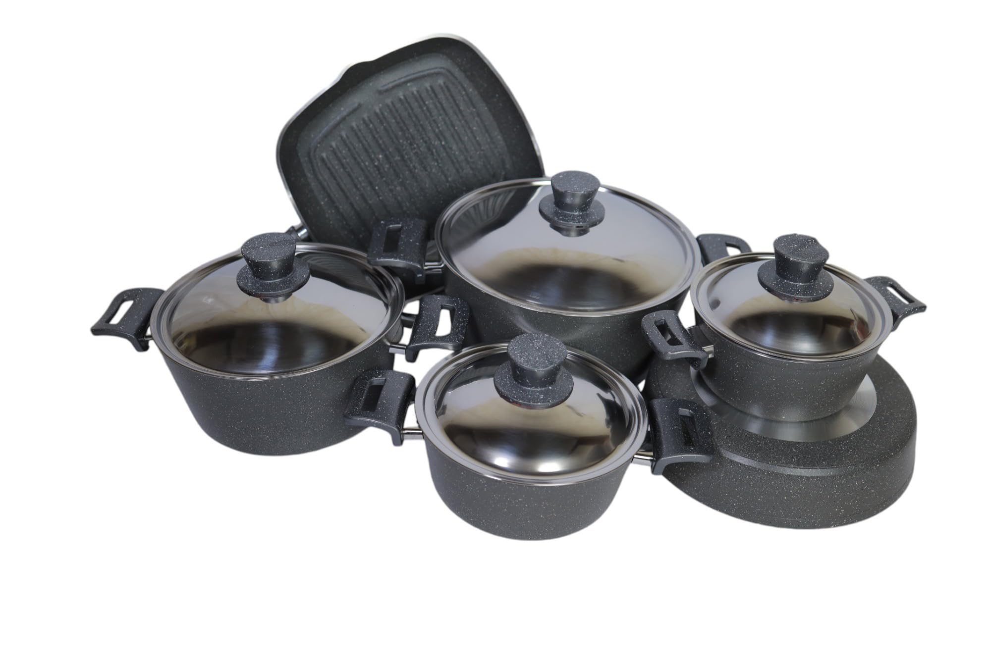 Luxago, 10 pcs Gray Granite Teflon Pot Set• 10-piece pot set for complete cooking needs
