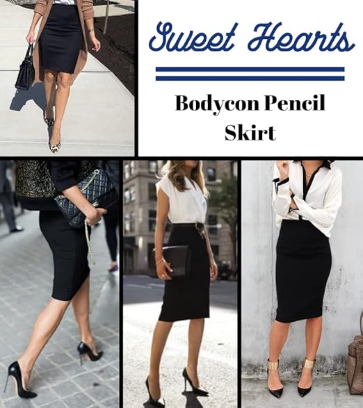 Sweet Hearts Women Below Knee Bodycon Skirt Navy – Safqqa Egypt