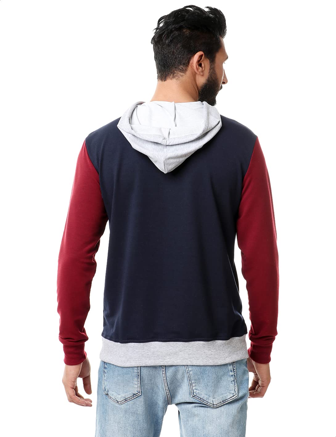 Off Cliff Color Block Side Pockets Ribbed Trims Hoodie For Men,Perfect for casual outings, sports, or outdoor activities.
