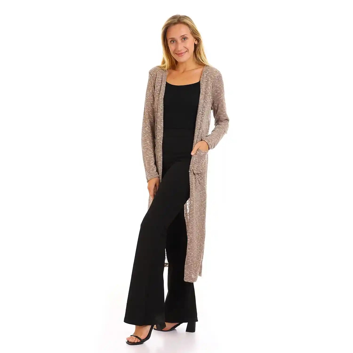 JAMILA Women Self Patterned Open Neckline Long Cardigan SWEATER