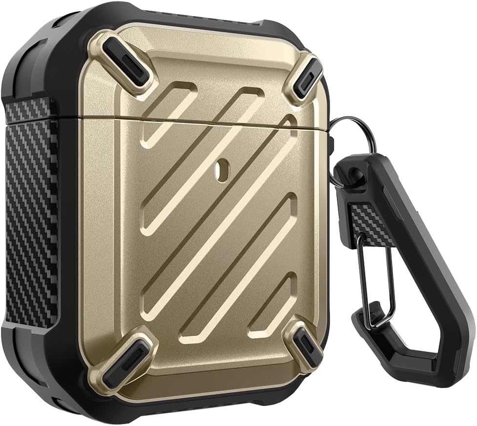 جراب Supcase Unicorn Beetle Pro Series مصممة لـ AirPods 1 و 2، جراب واقي قوي للجسم بالكامل مع مشبك كارابيني لـ Apple AirPods الجيل الأول والثاني (ذهبي)