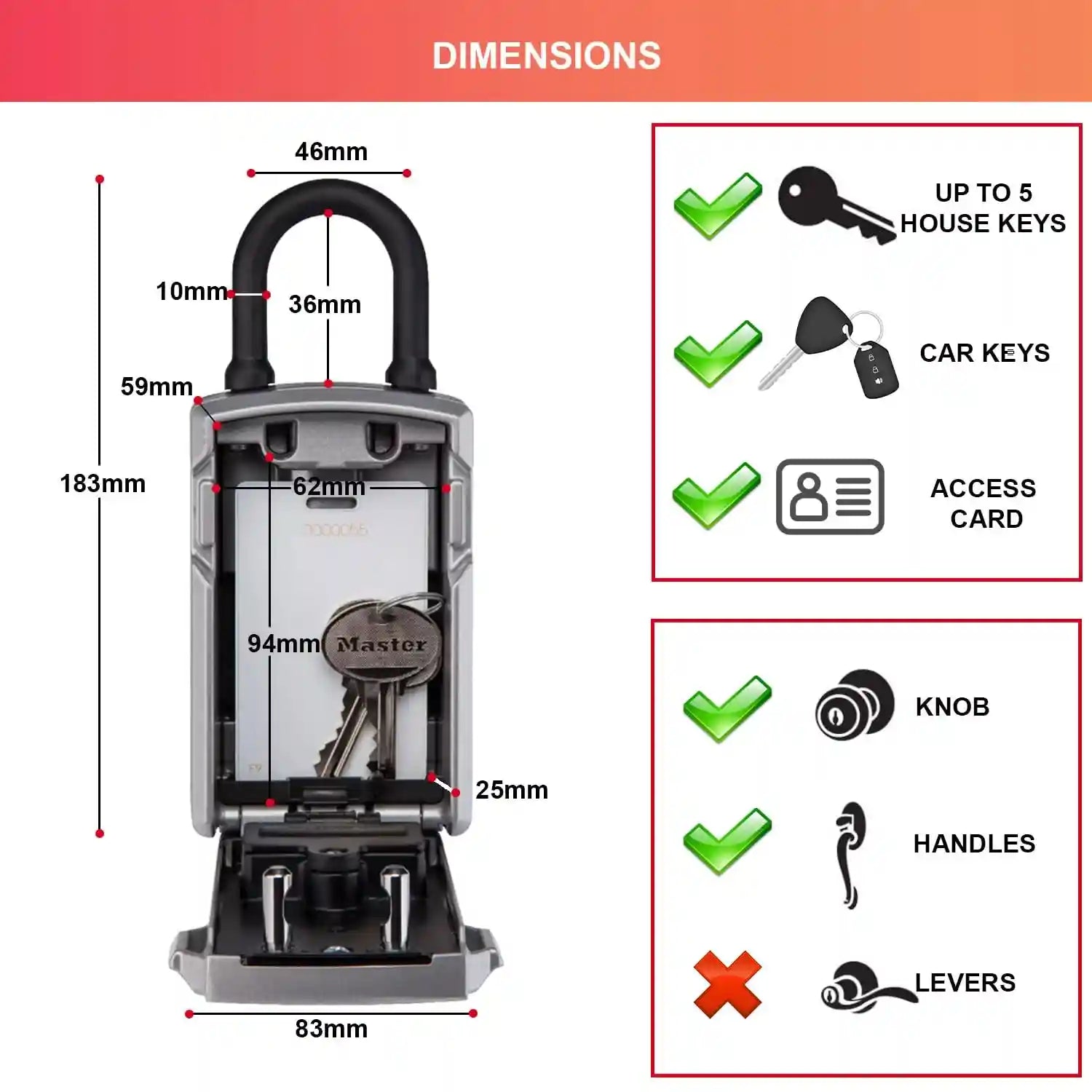 Master Lock Connected Key Safe [Bluetooth or Combination Access] [Shackle] [Outdoor] - 5440EURD - Select Access Smart Key Lock Box
