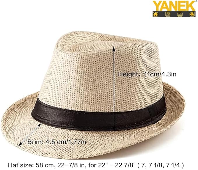 YANEK Men Straw Hat Cream Summer Beach Trilby Sun Protection – Safqqa Egypt