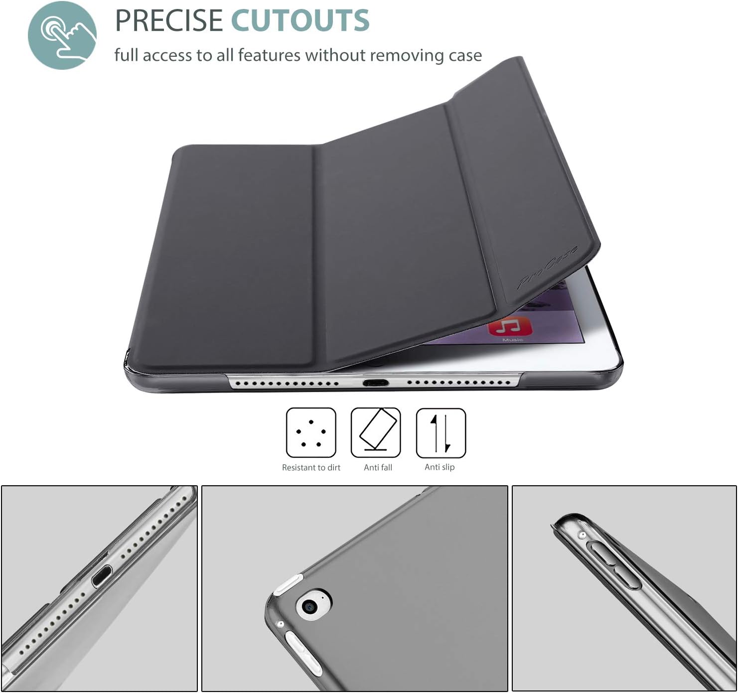 ProCase iPad Air 2 2014 Ultra Slim Lightweight Stand Case Grey Frosted Back