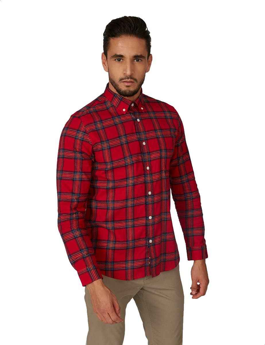 Splash Long Sleeves Plaid Button-Down Shirt for Men