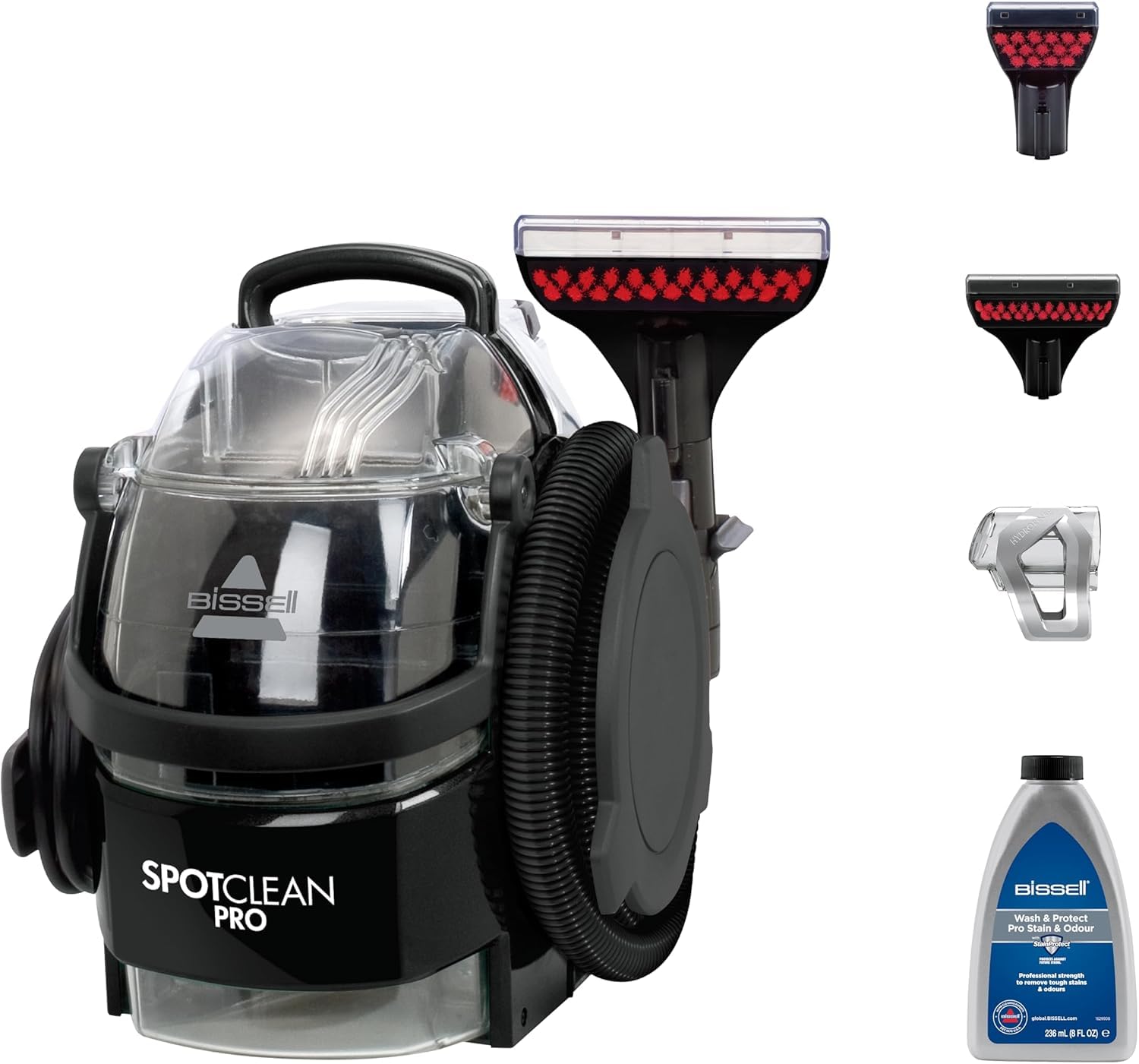 Bissell SpotClean Pro (1558G), Most Powerful Portable Professional Carpet Cleaner, Removes Spots, Spills & Stains, Cleans Carpets Stairs, Upholstery and Car Seats Black 4 Count (Pack of 1), 1558G- Have Scratches and Without liquid