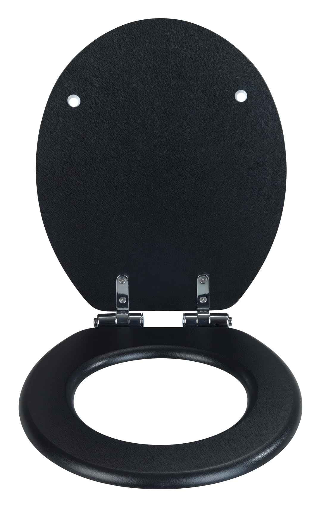 WENKO, Toilet Seat Cuero Black, MDF, Leather Design, Non-Slam Anti-Bacterial Seat for Bathroom, Soft Close & Easy Clean, 35.5x42.5cm, Black - Safqqa