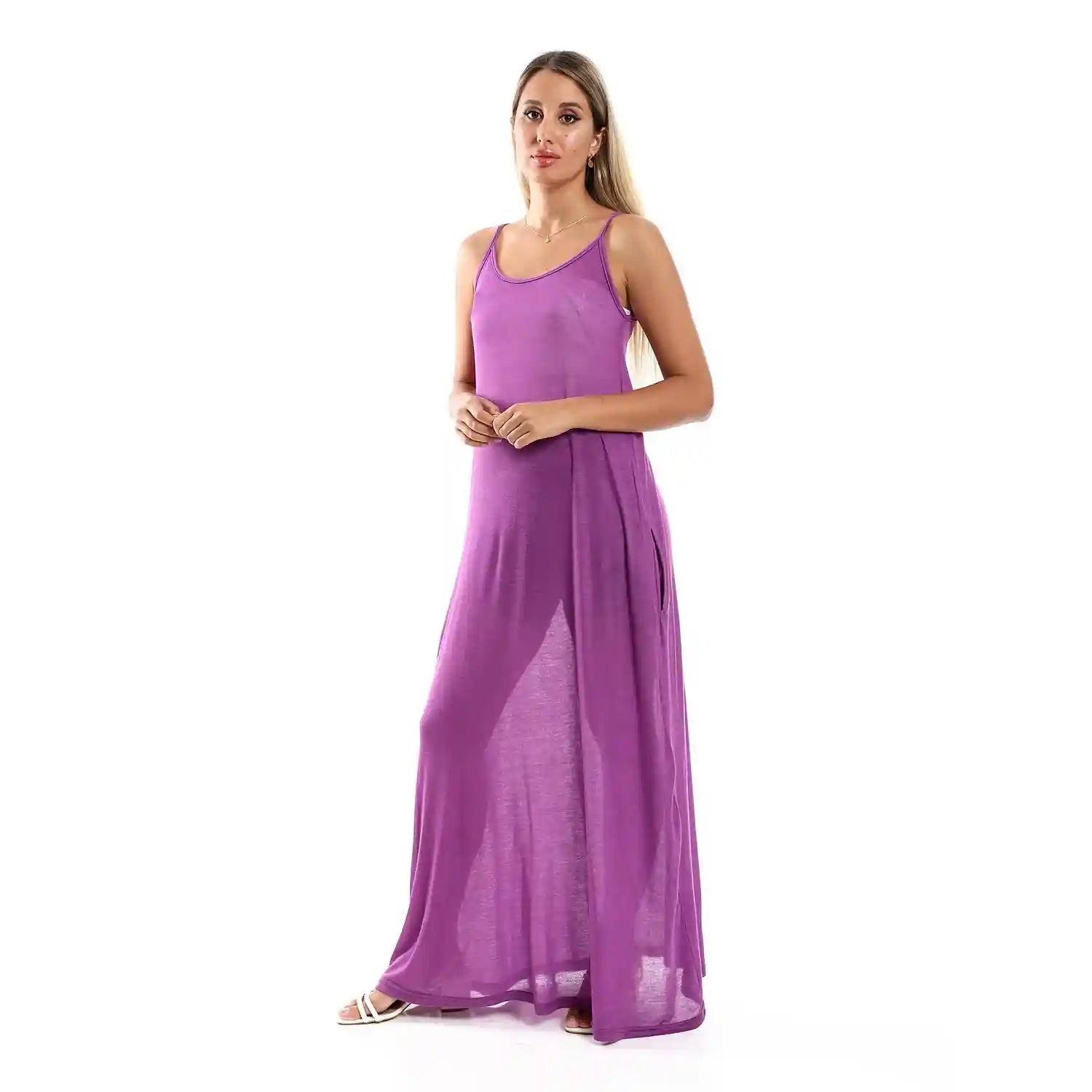 Brand: JAMILA Jamila Women Spaghetti Sleeves Long Dress with Side Pockets - Safqqa Egypt