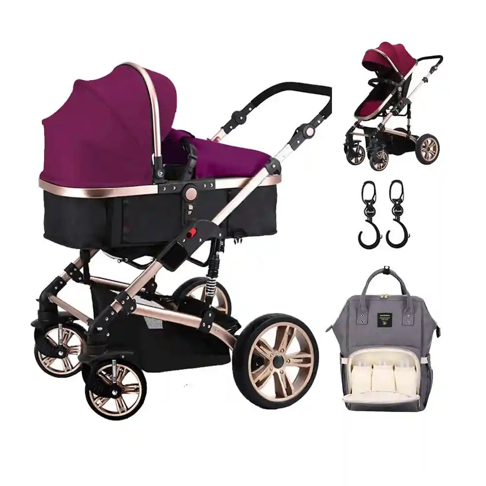 Teknum - 3 in 1 Pram Stroller Story, Diaper Bag & Hooks - Wine Grey – Safqqa Egypt