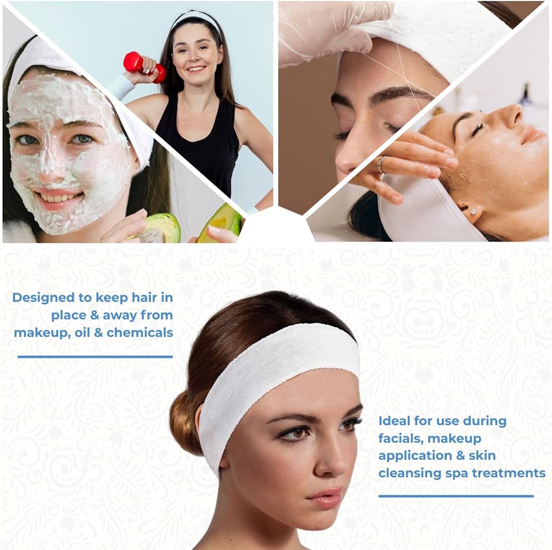 تُعد عصابات الرأس القابلة للتمدد من مجموعة فور برو بروفيشنال مثالية للاستخدام في جلسات السبا والتجميل والعناية بالبشرة. تتميز بأنها ماصّة للرطوبة وقابلة للاستخدام لمرة واحدة،