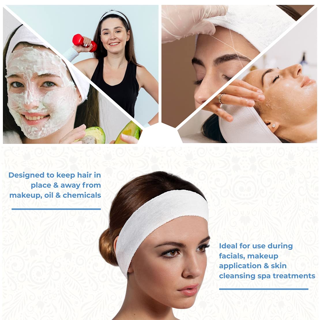 تُعد عصابات الرأس القابلة للتمدد من مجموعة فور برو بروفيشنال مثالية للاستخدام في جلسات السبا والتجميل والعناية بالبشرة. تتميز بأنها ماصّة للرطوبة وقابلة للاستخدام لمرة واحدة،