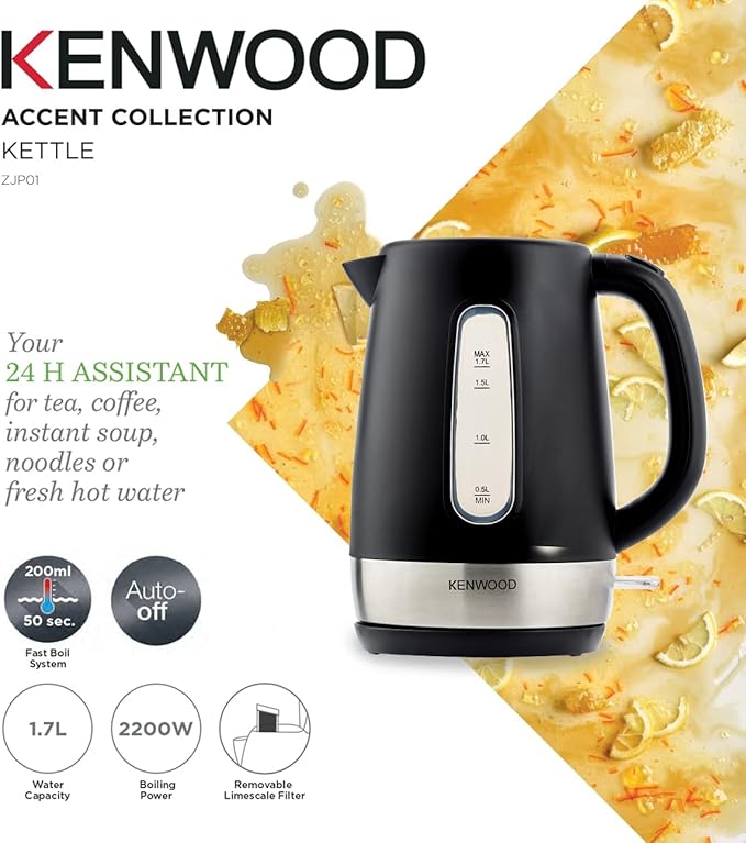 Kenwood Electric Kettle 1.7L 2200W Black Silver ZJP01.A0BK – Safqqa Egypt