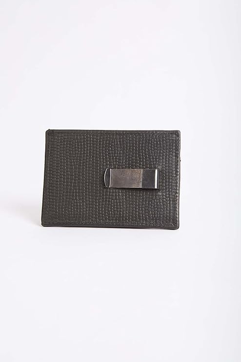 Dalydress Men Genuine Leather Card Holder Money Clip Black