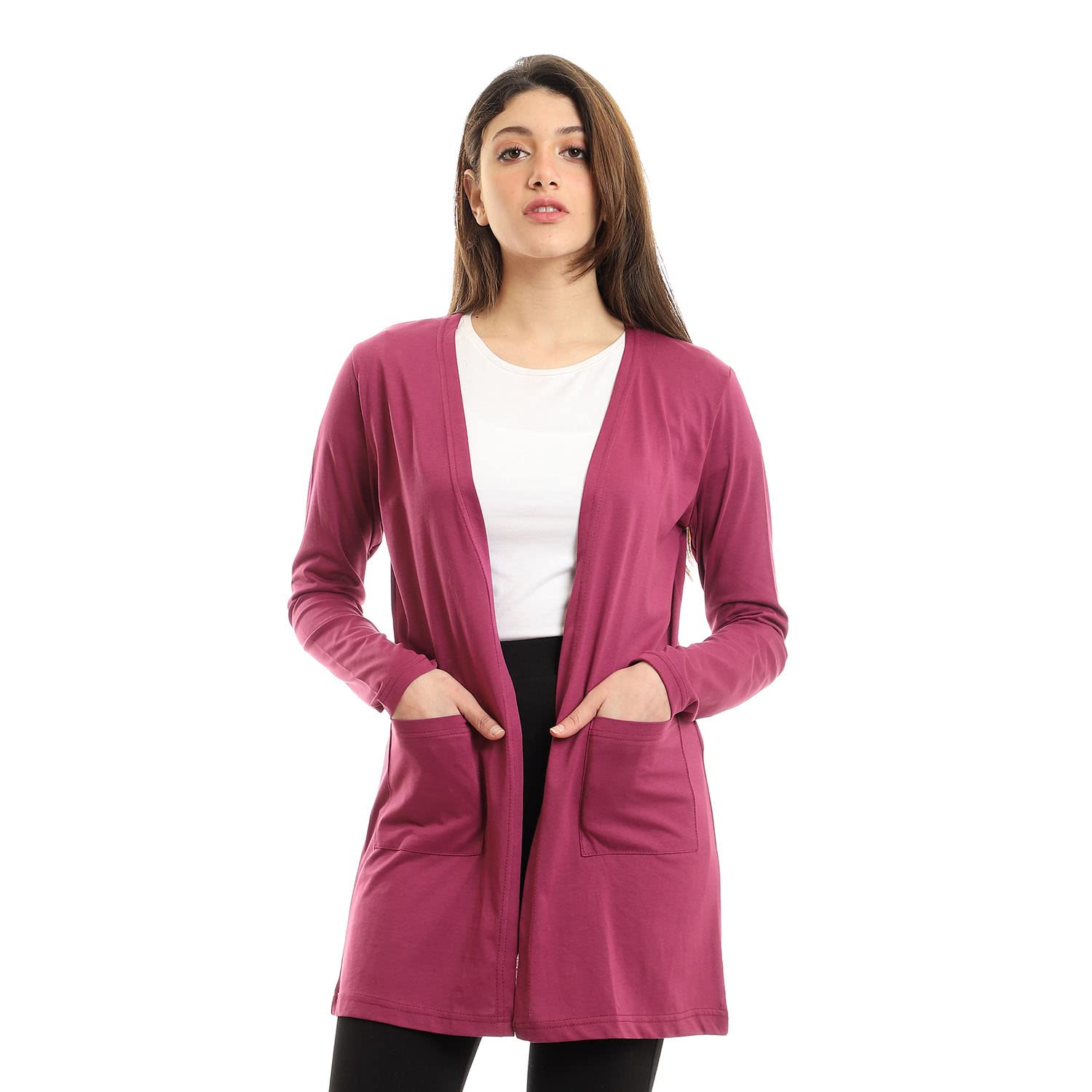 JAMILA Side Pockets Short Cardigan For Women ,Open-front design for easy layering.