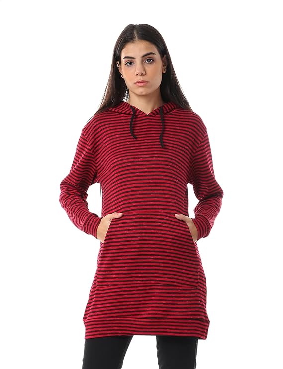 بلوزة جميلة نسائية مخططة بجيوب الكنغر