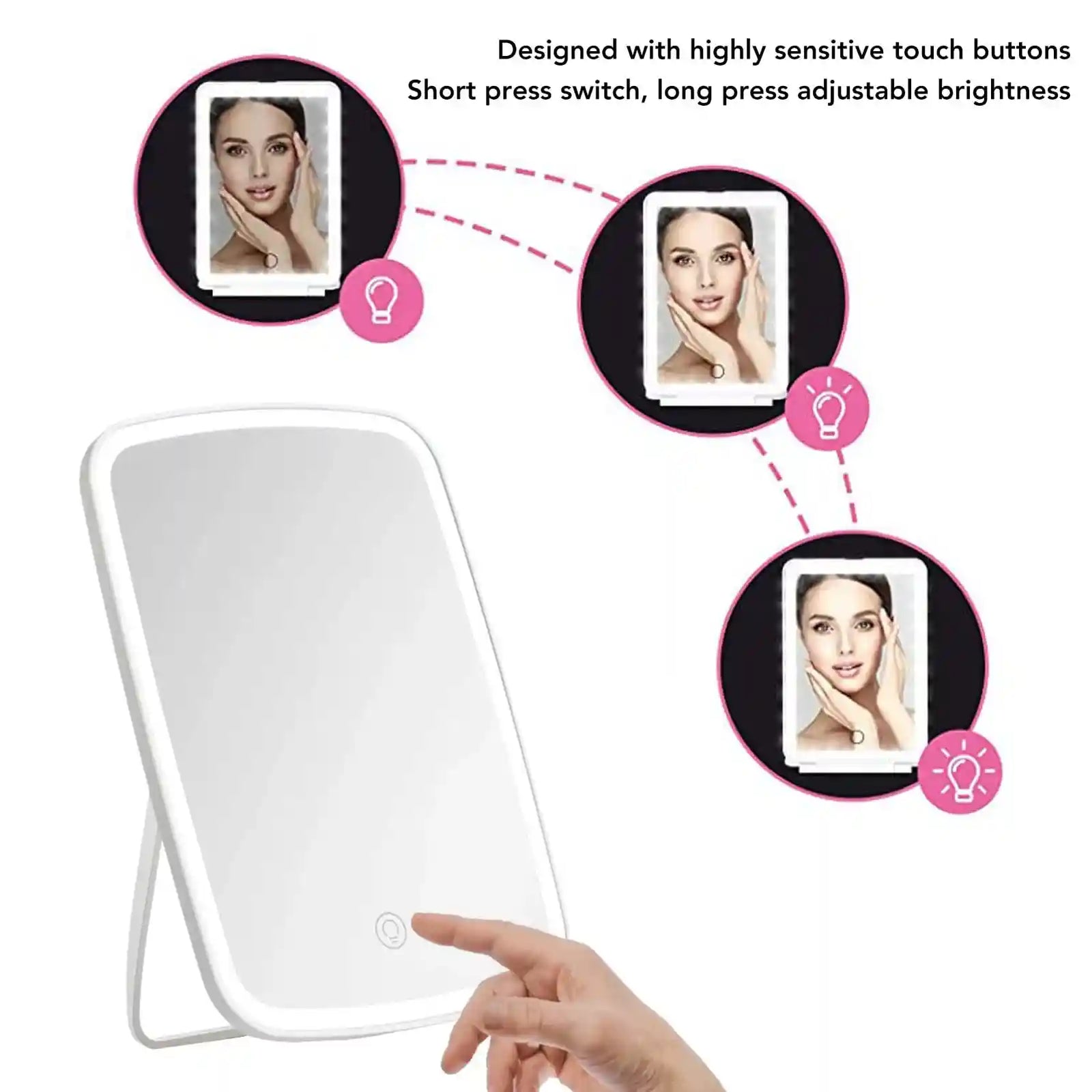 Generic Makeup Mirror, Light Up Mirror 45 Degree Vertical Tilt USB Rechargeable Dimmable Touch Screen for Home-Have Scratches