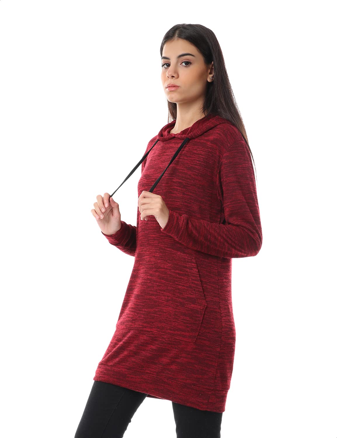 Jamila Women Heather Kangaroo Pockets Drawstring Hoodie