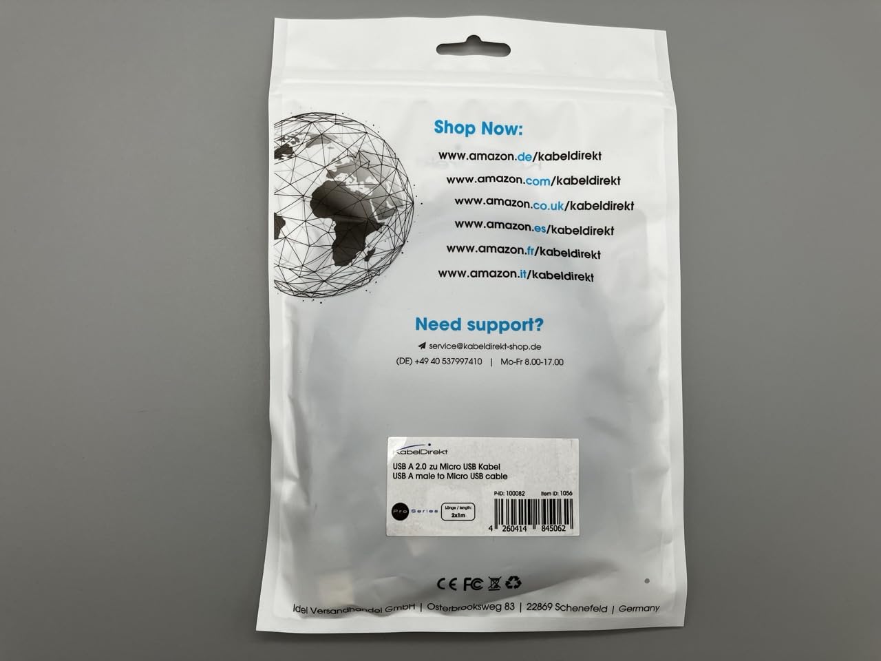 KabelDirekt 1056 1m Micro USB 2.0 Cable (High-Speed Data and Charger Cable, Suitable for Smartphones and Tablets with a Port/Space Grey) PRO Series - Pack of 2 - Black