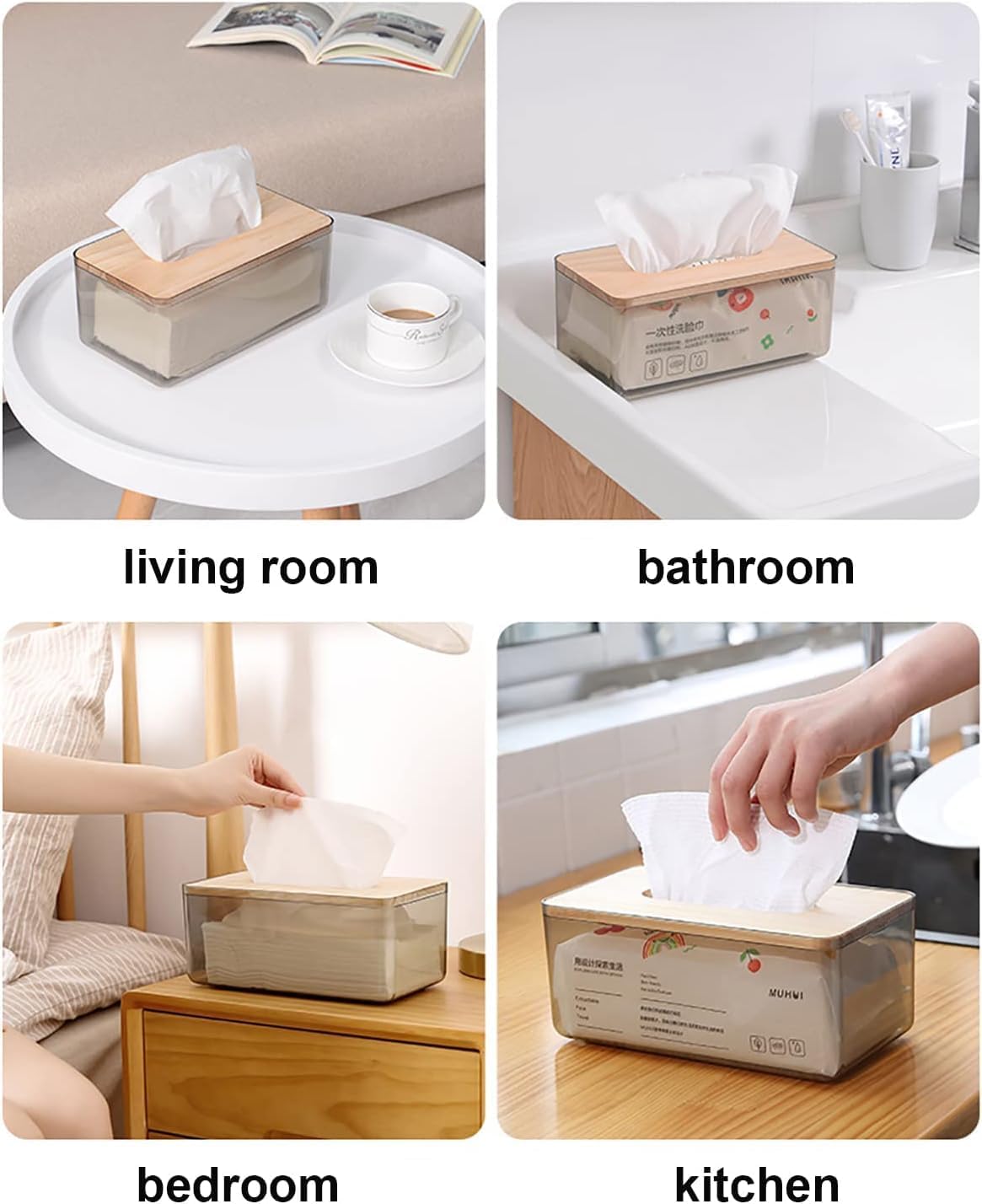 Imported Acrylic Tissue Box with Bamboo Lid – Clear Decorative Tissue Holder for Home, Office & Bathroom
