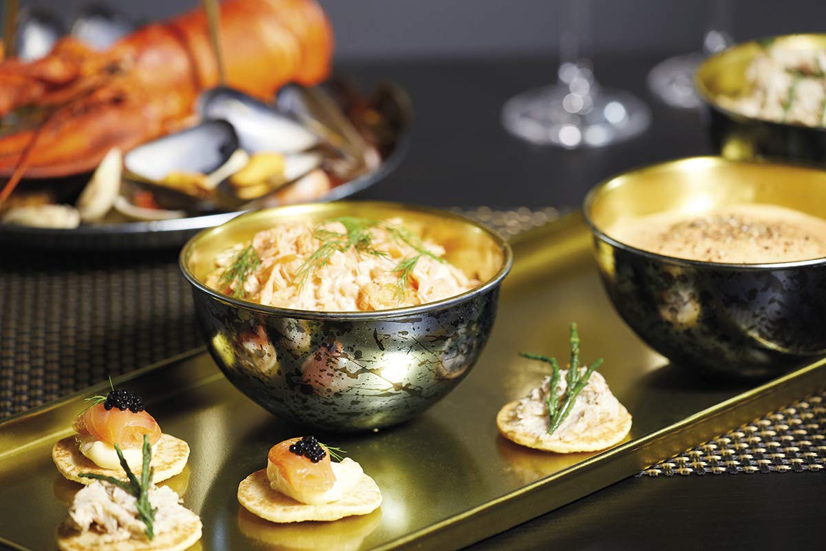 ARTESÀ Serving Platter with Tapas Dishes in Gift Box, Galvanised Steel, Metallic Blue/Brass