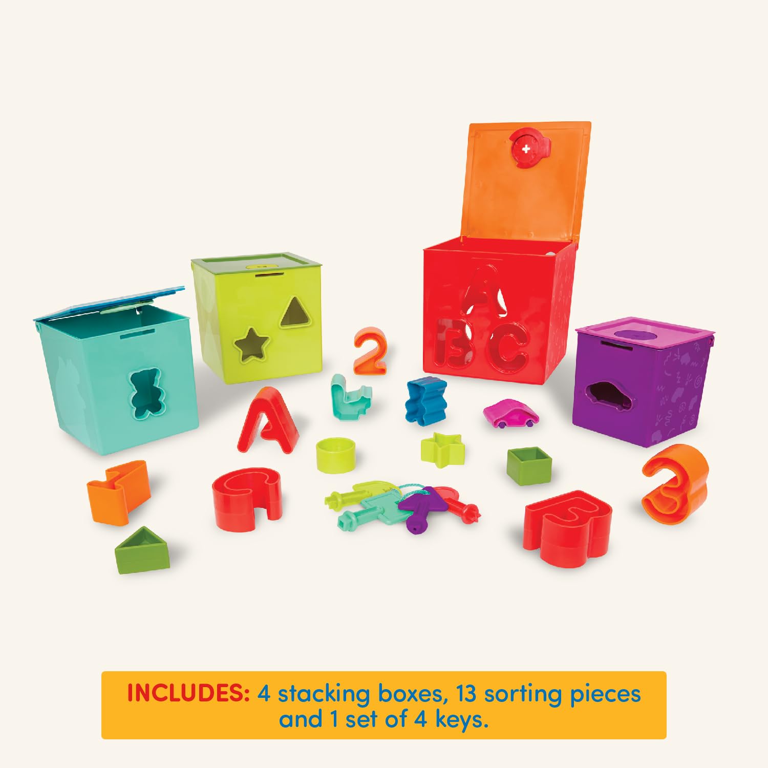 Battat Sorting & Stacking Boxes – Nesting Toddler Educational Toy with Numbers, Letters & Shapes (2+ Years)
