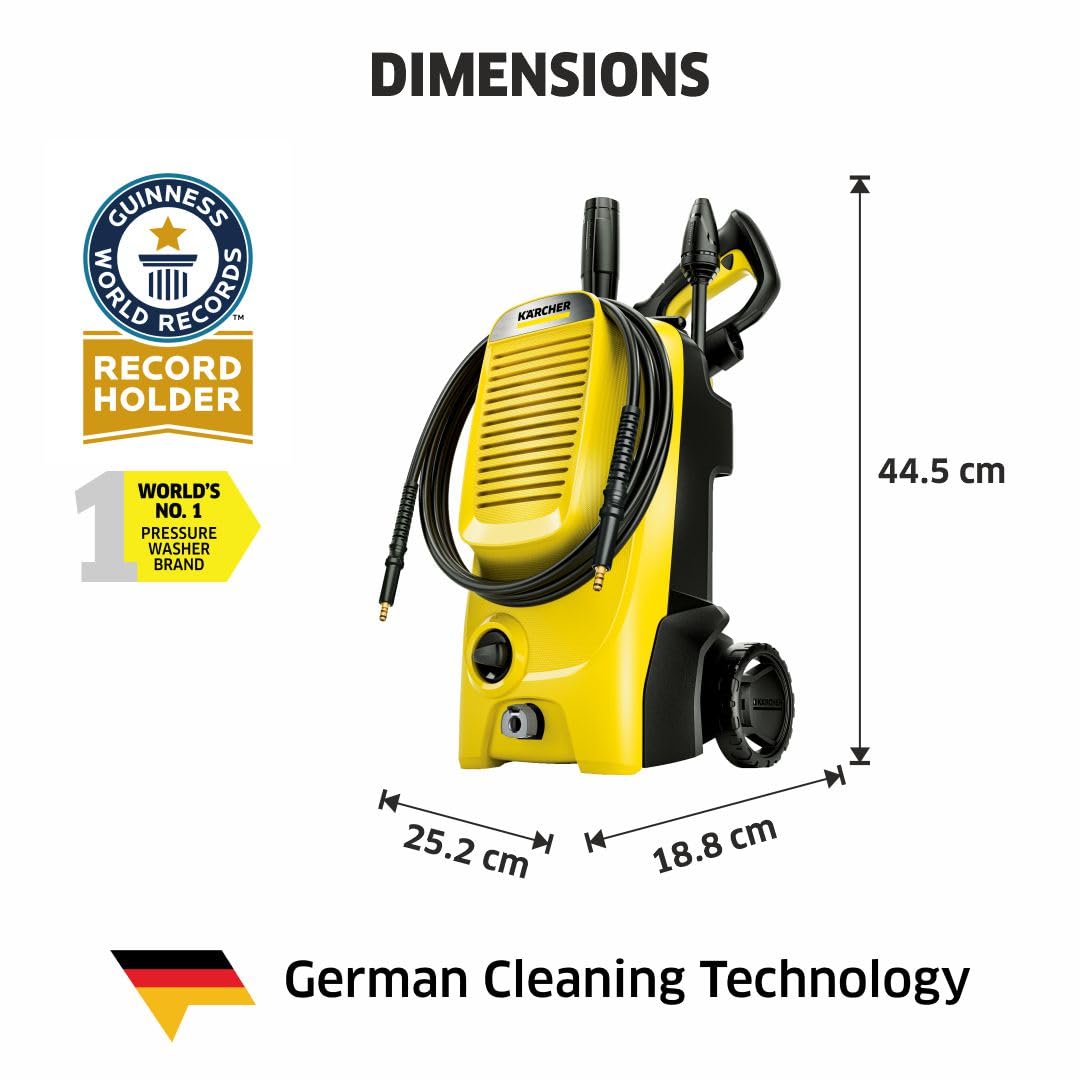 Karcher K 5 Classic Pressure Washer, German Technology, 145 Bar, Powerful Cleaning Performance, High-Pressure, Multiple Accessories, Compact & Adjustable, Yellow
