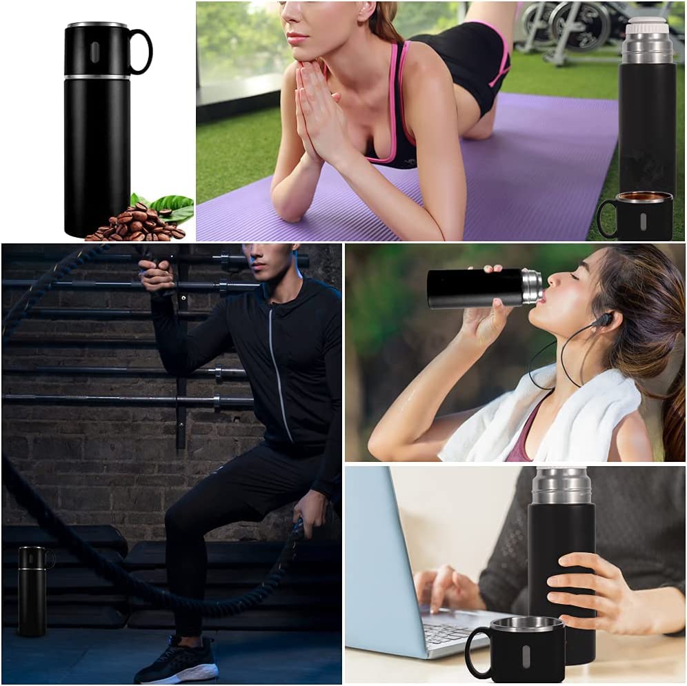DEVICE OF URBAN INFOTECH Vacuum Insulated Flask Water Bottle, Double Wall Stainless Steel Thermal Bottle with Lid 3 Cup for Hot & Cold Water, Coffee Travel Thermos for Office & Outdoor (Black)- Damage Box - Have Scratches