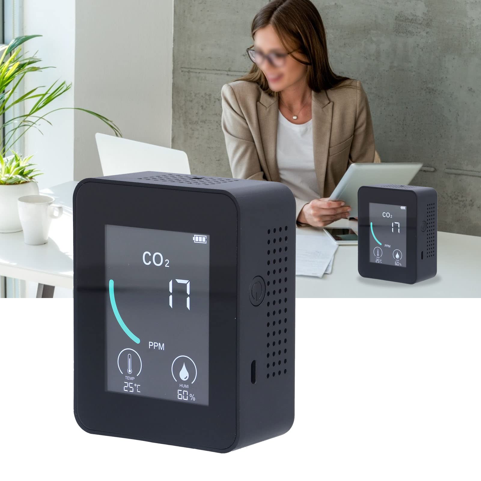 Air Quality Dector,2CO1T LCD CO2 Detector Digital Temperature and Humidity Detector with Alarm Portable and Real Time Monitoring for Family and Office