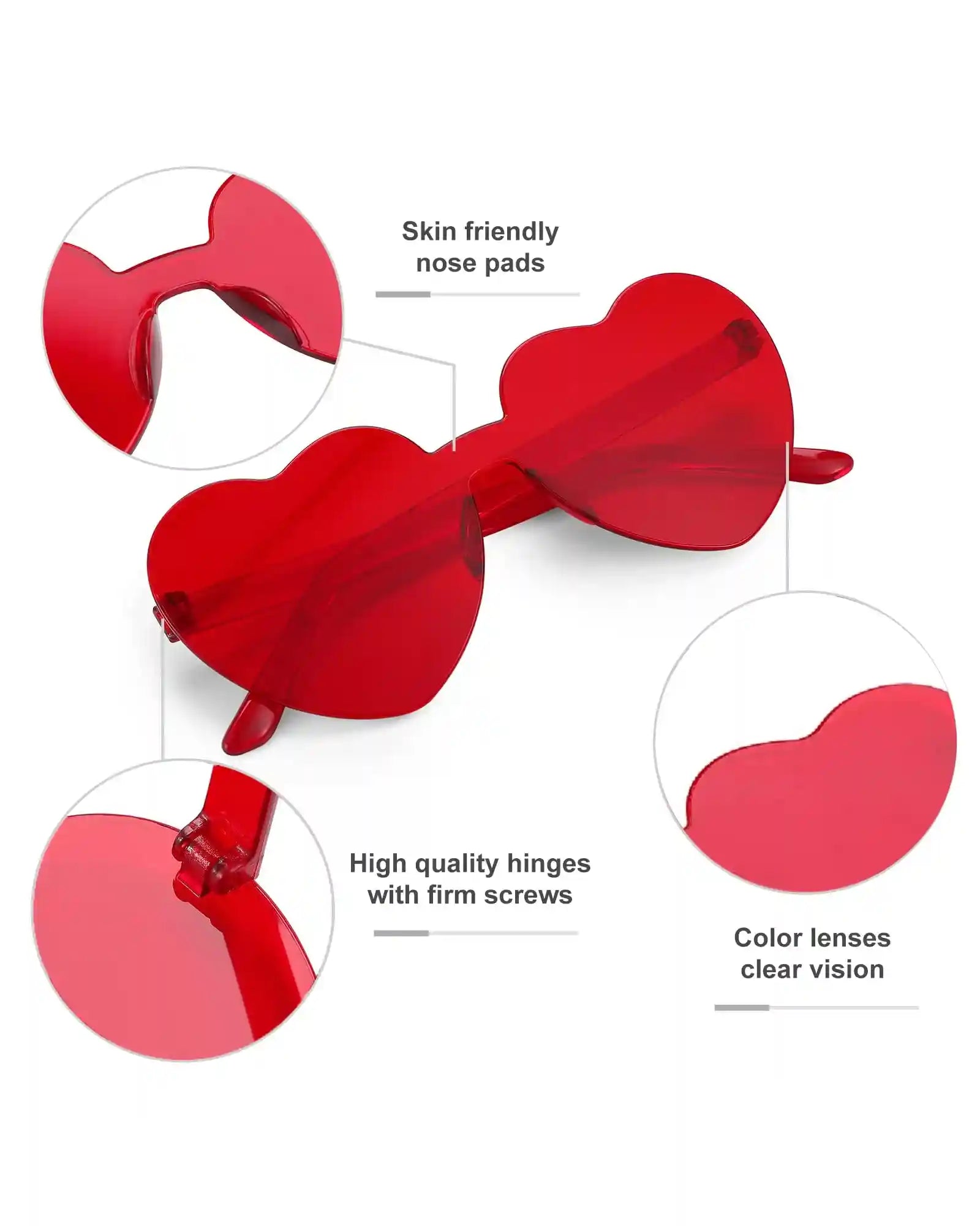 Dllween Heart Sunglasses for Women, 12 Pairs Fun Trendy Rimless Heart Glasses Bulk, Transparent Candy Colored Heart Shaped Sunglasses for Party Favor