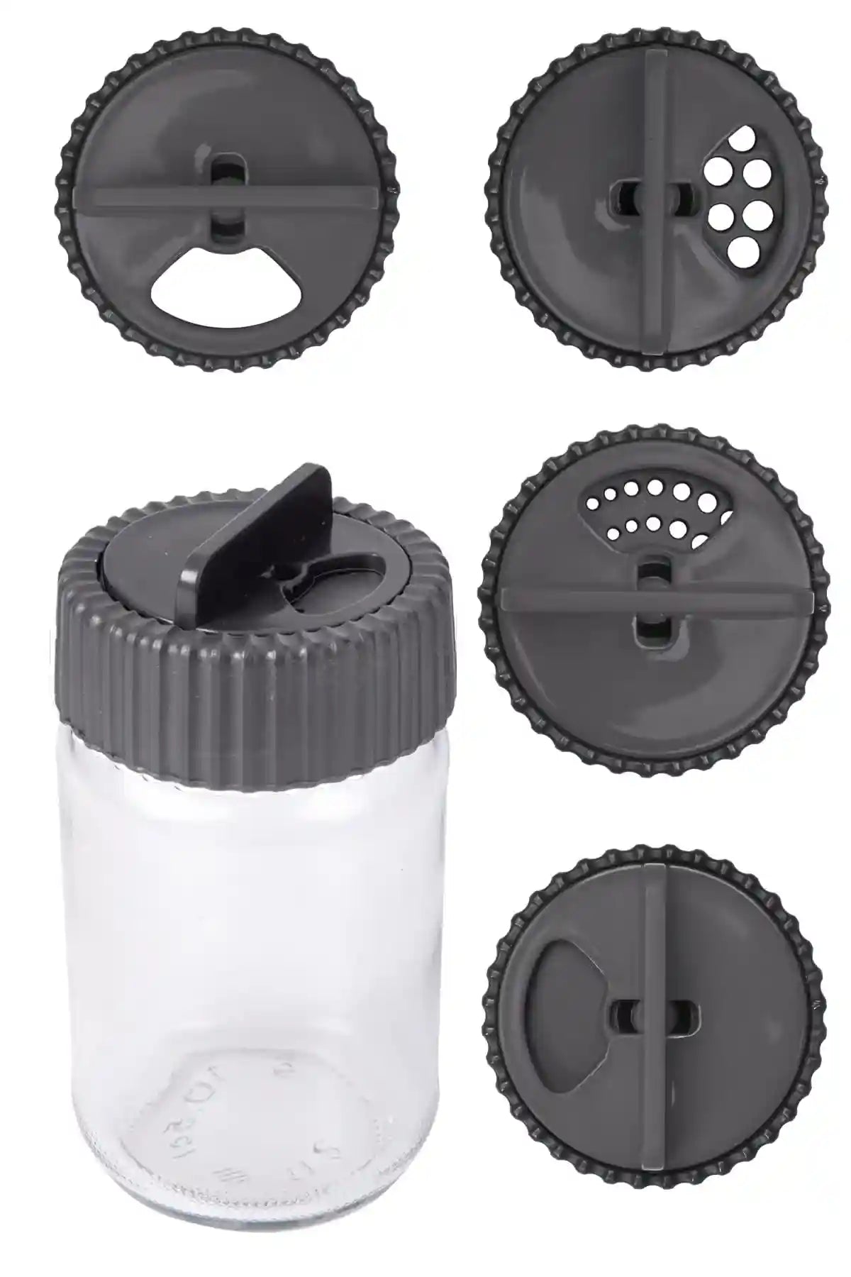 طقم توابل زجاجي من هيريفين – 6 برطمانات 105 مل، أغطية محكمة