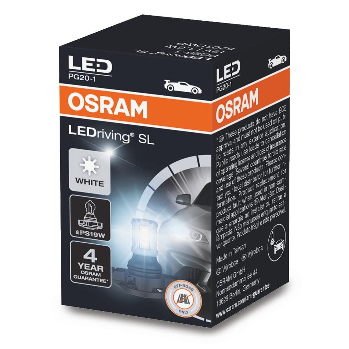 OSRAM LEDriving SL, ≜ PS19W, Signal lights, White 6000K, LED Retrofit, off-road use only, Carton folding box (1 lamp)