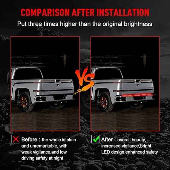 Chemini 40" led tailgate light bar arrow truck tail light strip red running brake light, amber sequential turn signal double flashing light 540 leds for lorry pickup van trailer no drill install