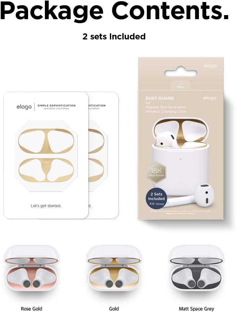 حماية الغبار Elago للجيل الثاني من سماعات أبل Airpods مجموعتين ذهبية