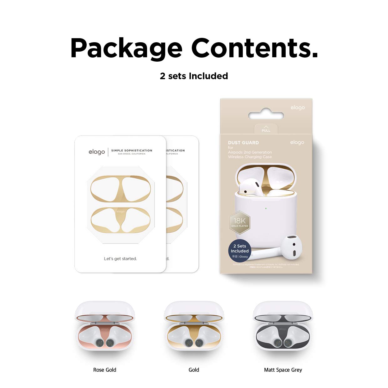 حماية الغبار Elago للجيل الثاني من سماعات أبل Airpods مجموعتين ذهبية